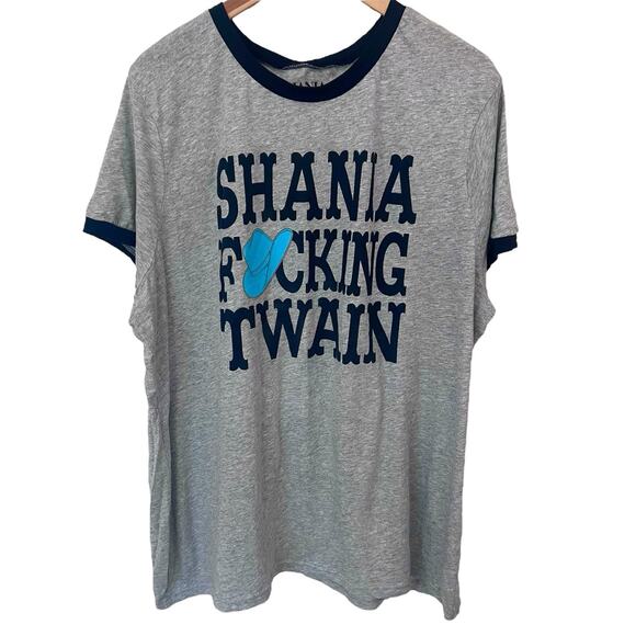 Shania Twain Graphic Ringer T-Shirt 2XL Gray Blue Cowboy Hat Tour 2023 Concert - Picture 1 of 4